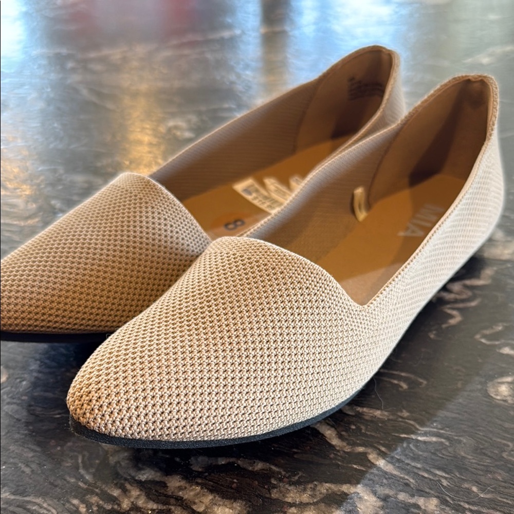 MIA Tan Flats Sleek Perforated Loafers